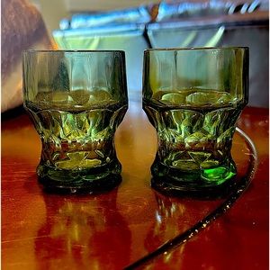 Vintage Green Georgian Glasses, 6 oz size Tumblers, Hazel Atlas, Set of 2